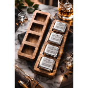 Кубики для виски  Moltis Relax с гравировкой в деревянной подставке (набор 4 шт)