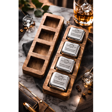 Кубики для виски  Moltis Relax с гравировкой в деревянной подставке (набор 4 шт)
