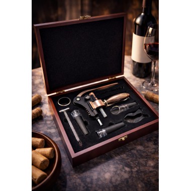 Подарочный винный набор Moltis в деревянной коробке — электрический штопор и аксессуары сомелье 10126