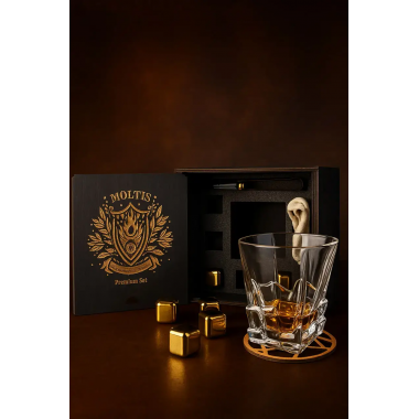 Подарочный набор для виски Moltis Premium Saxum — стакан, щипцы, мешочек, подставка и 5 охлаждающих кубиков
