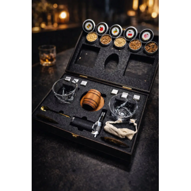 Набор для виски Moltis со смокером — 2 бокала Quadro, серебристые кубики