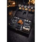 Набор для виски Moltis с деревянным смокером — 2 бокала Saxum, серебристые металлические кубики, щепа, подарочный комплект