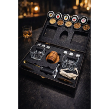 Набор для виски Moltis с деревянным смокером — 2 бокала Saxum, серебристые металлические кубики, щепа, подарочный комплект