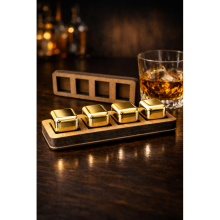Gold кубики для виски, 4 шт с деревянным кейсом для охлаждения