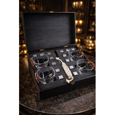 Набор для охлаждения виски Moltis Premium — 4 стакана, многоразовые металлические кубики, подарочный набор