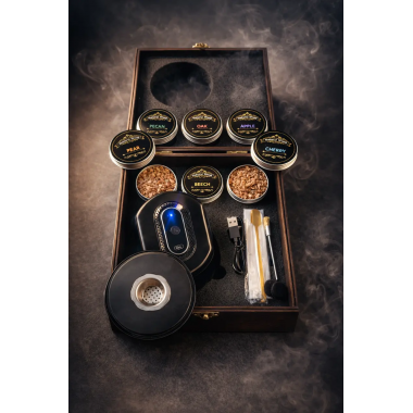 Электрический смокер для виски Moltis в деревянной коробке — подарочный набор для копчения виски и коктейлей