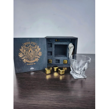 Подарочный набор для виски Moltis Premium Set Saxum — бокал, щипцы, мешочек, подставка и 5 охлаждающих кубиков (MR-1022)