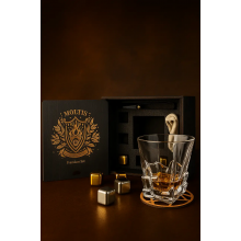 Подарочный набор для виски Moltis Premium Saxum — стакан, щипцы, мешочек, подставка и 5 охлаждающих кубиков