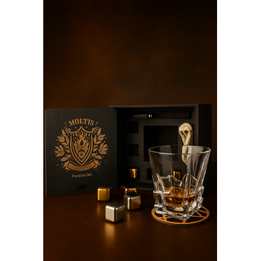 Подарочный набор для виски Moltis Premium Saxum — стакан, щипцы, мешочек, подставка и 5 охлаждающих кубиков